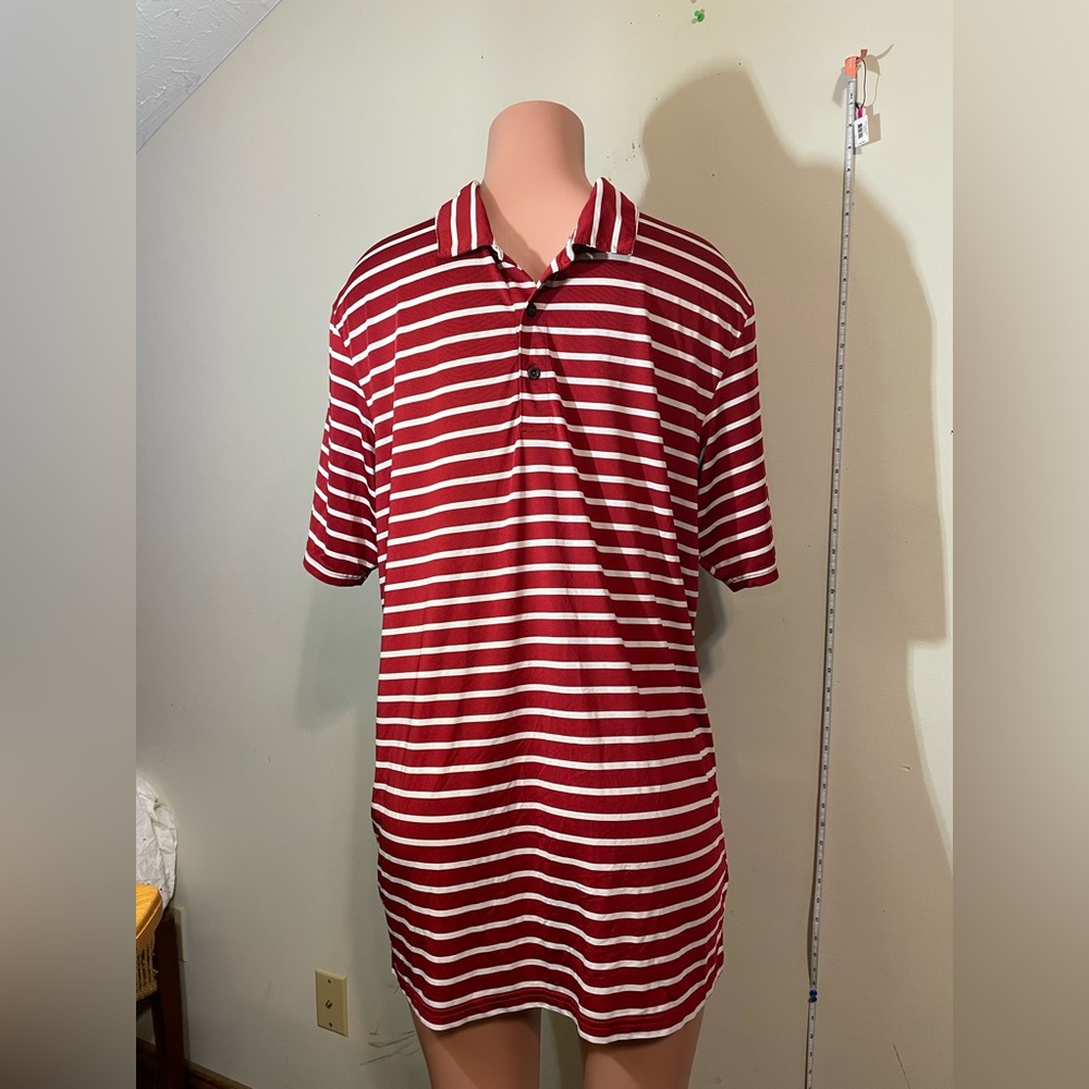 Drake Men’s Medium Polo shirt‎ DriFit Red/White striped polo athletic shirt